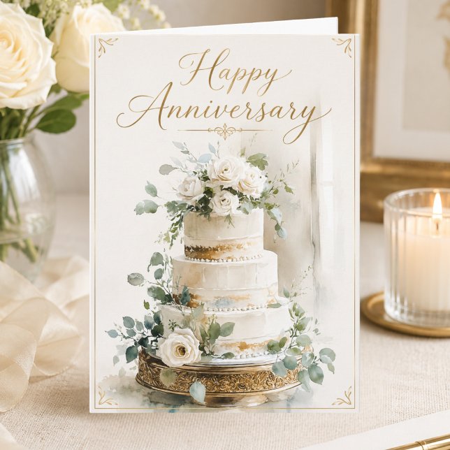 Carte élégante d'anniversaire de mariage Fleur Cak (Créateur téléchargé)