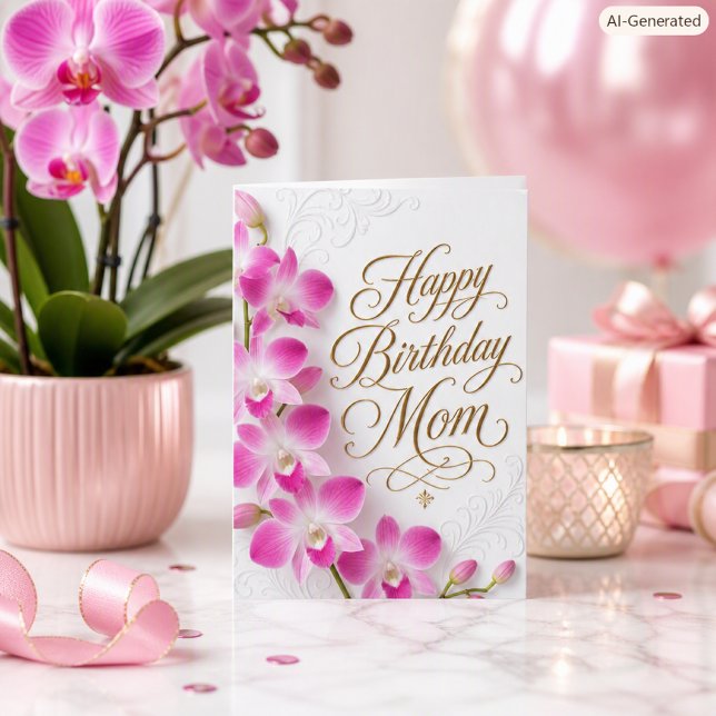 Carte élégante d'anniversaire pour maman avec orch (Créateur téléchargé)