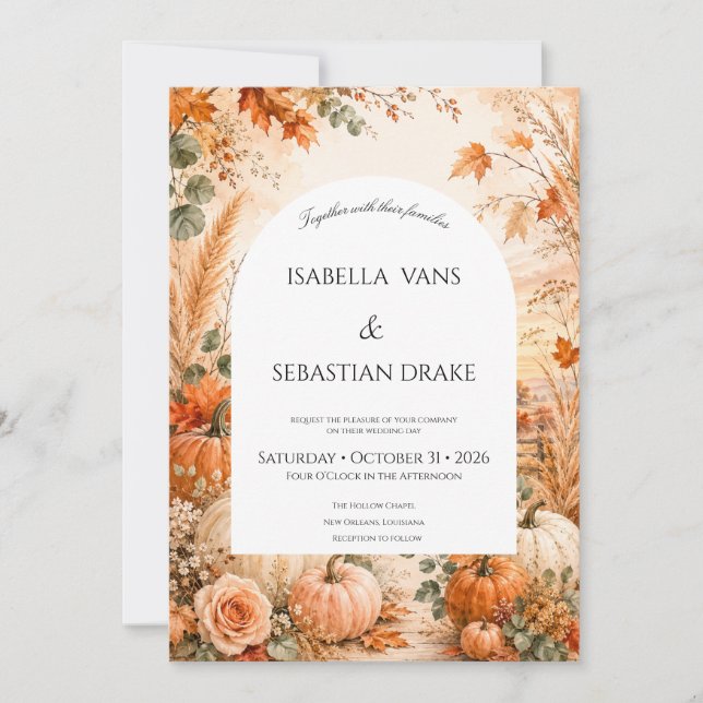 Carte Élégante d'Automne avec Citrouilles de Maria (Devant)