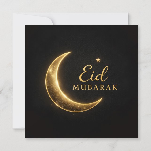 Carte Élégante de Eid Mubarak Noir & Or – Premium  (Devant)