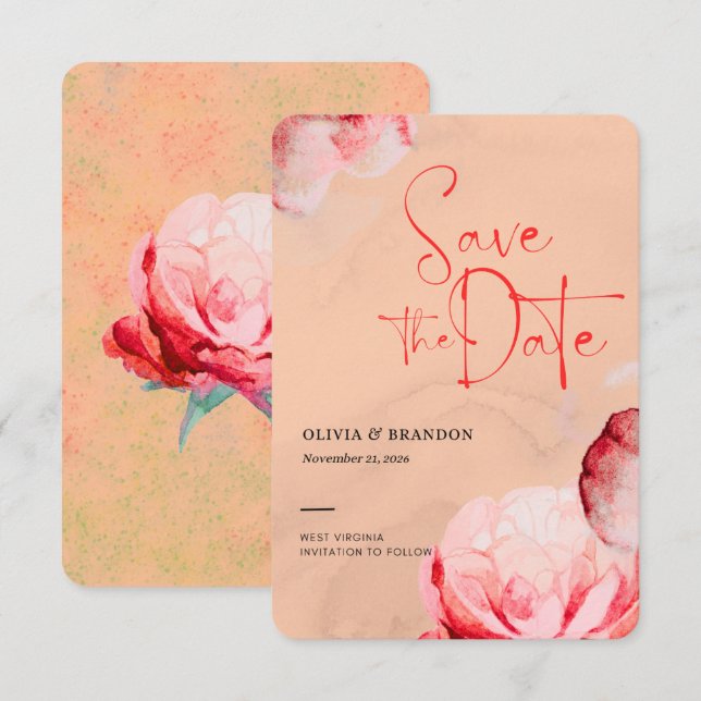 Carte Élégante de Fleurs à l'Aquarelle pour Annonc (Devant / Derrière)