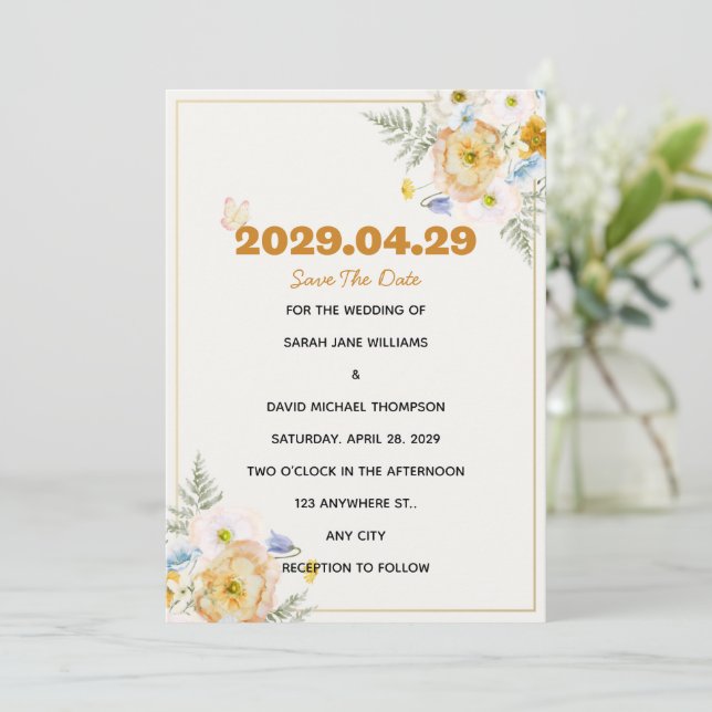 Carte Élégante de Fleurs de Printemps pour Mariage (Debout devant)