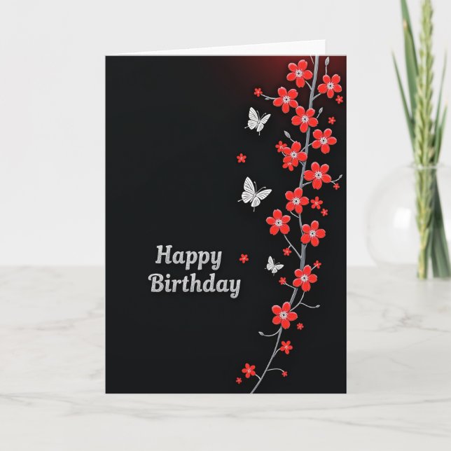 Carte élégante de fleurs rouges pour anniversaire (Devant)
