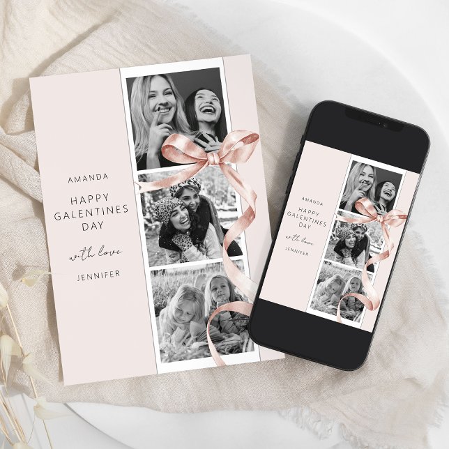 Carte élégante de Galentines Day avec nœud beige e (Créateur téléchargé)