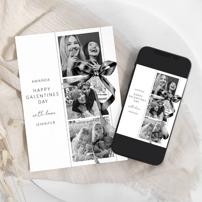 Carte élégante de Galentines Day avec nœud noir et (Créateur téléchargé)