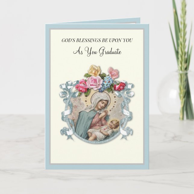 Carte élégante de graduation catholique Vierge Mar (Devant)