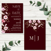Carte Élégante de Mariage Bourguignon Fleurie pour