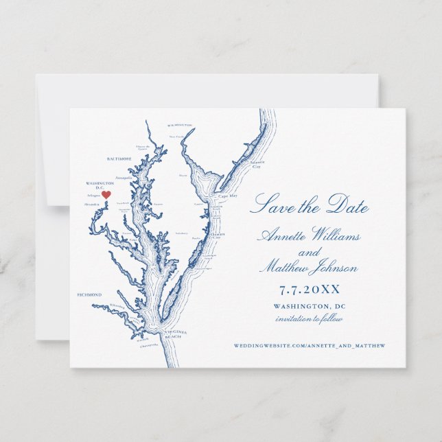 Carte élégante de mariage de Washington DC en bleu (Devant)