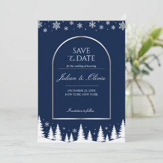 Carte Élégante de Mariage d'Hiver Bleu Nuit 'Save