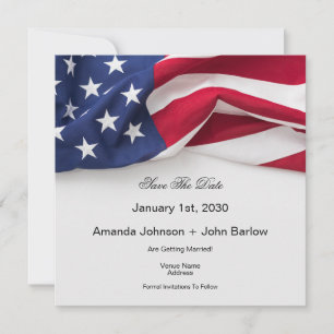 Carte Élégante de Mariage Drapeau Américain Save T