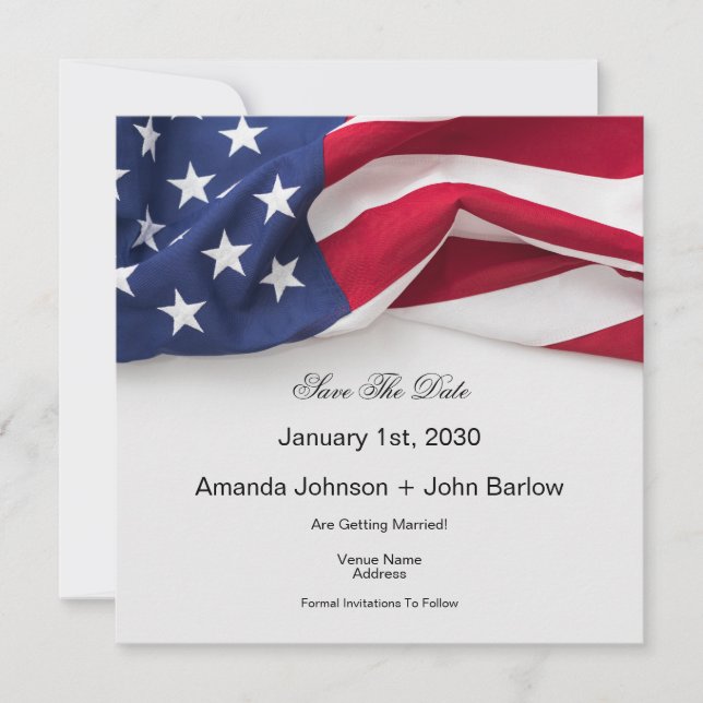 Carte Élégante de Mariage Drapeau Américain Save T (Devant)