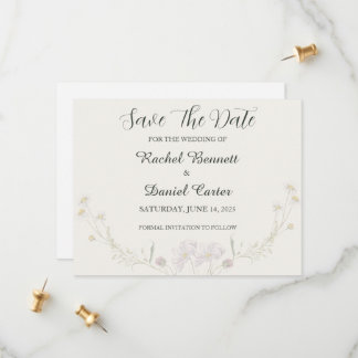 Carte Élégante de Mariage Minimaliste Floral "Save