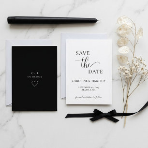 Carte Élégante de Mariage Noir Blanc à Sauvegarder
