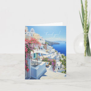 Carte élégante de « Merci » avec vue sur Santorin