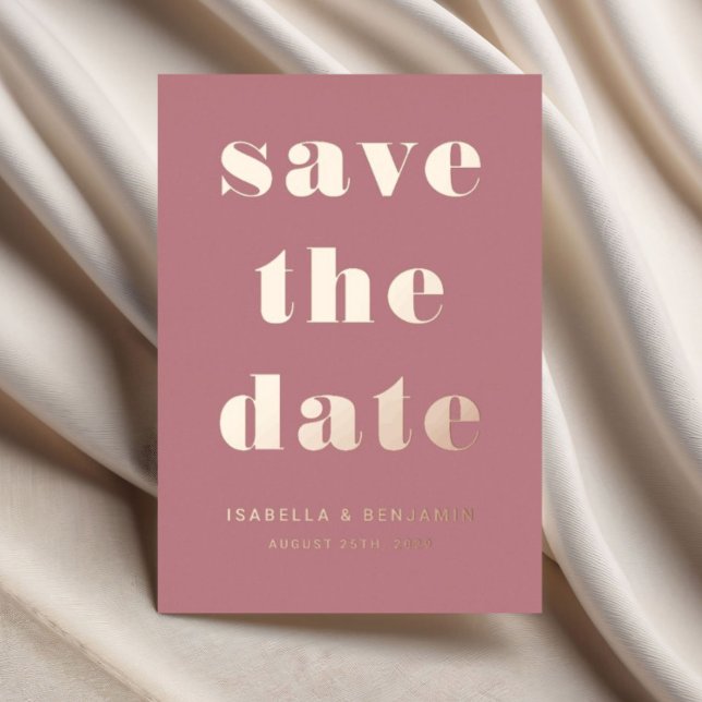 Carte Élégante de Mise en Garde Rose Dorée Poussié (Elegant Mauve Wedding Save The Date Gold Foil Invitation)