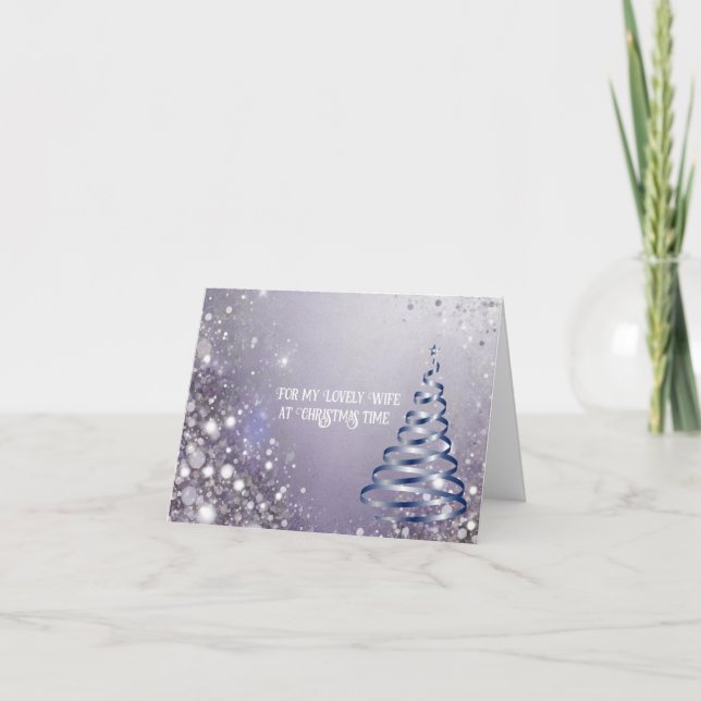 Carte élégante de Noël à l'arbre bleu et violet po (Devant)