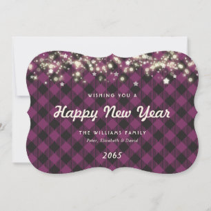 Carte élégante de Nouvel An à carreaux violets