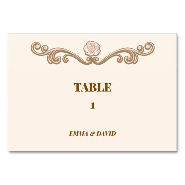 Carte élégante de numéro de table de mariage (Devant)