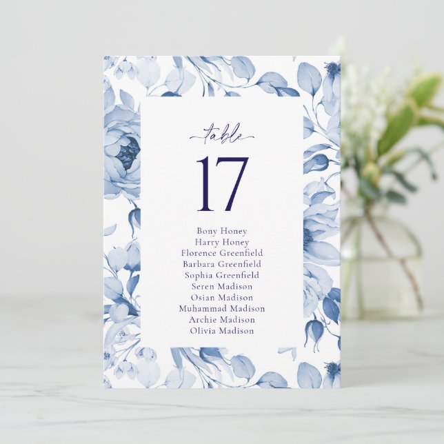 Carte élégante de numéro de table de mariage flora (Debout devant)
