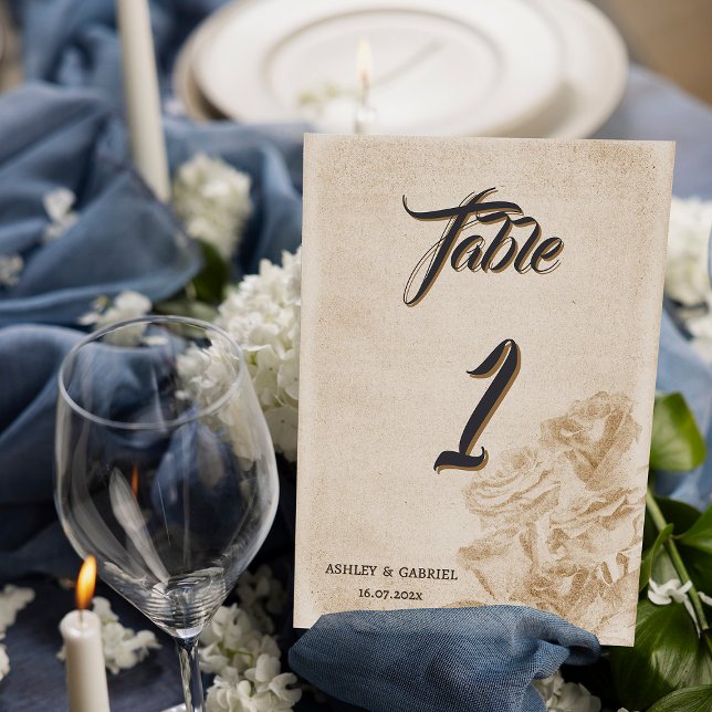 Carte élégante de numéro de table de mariage flora (Elegant Rustic Floral Wedding Table Number Card)