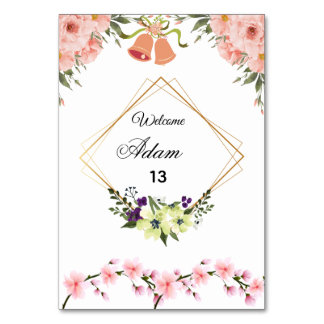 Carte élégante de numéro de table de mariage flora