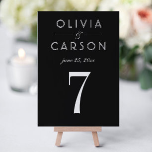 Carte élégante de numéro de table de mariage noir