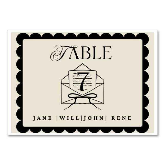 Carte élégante de numéro de table de mariage – Sur (Devant)