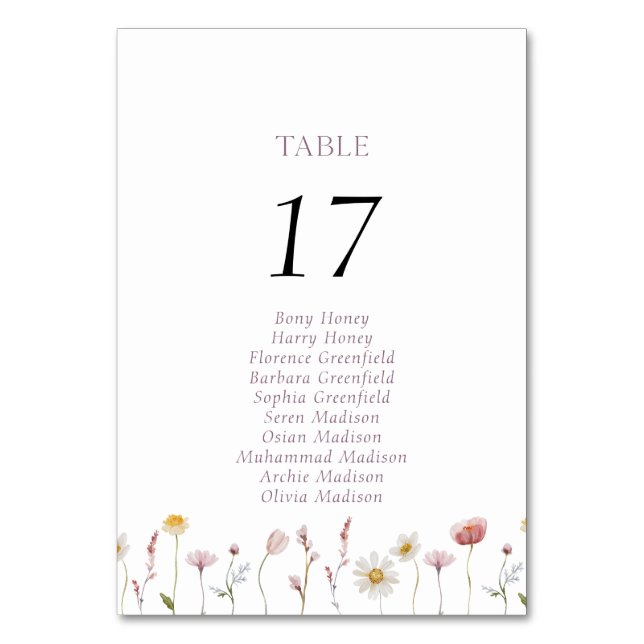 Carte élégante de numéro de table florale (Par défaut)