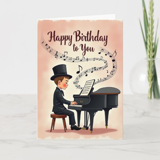 Carte élégante de piano pour garçon d'anniversaire (Devant)