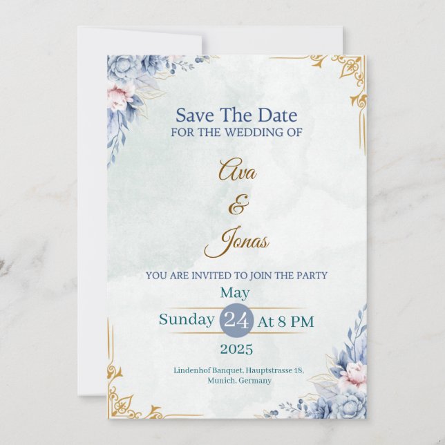 Carte élégante de rappel de date florale bleue (Devant)