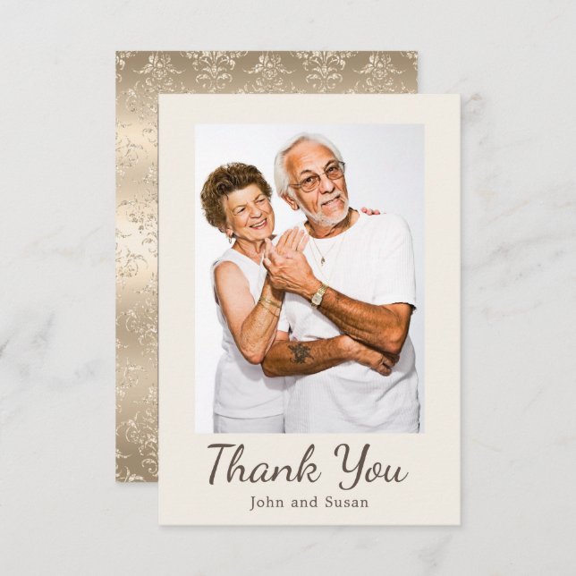 Carte élégante de remerciement pour noces d'or en  (Devant / Derrière)