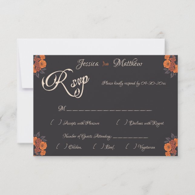 Carte élégante de réponse officielle avec fleurs o (Devant)
