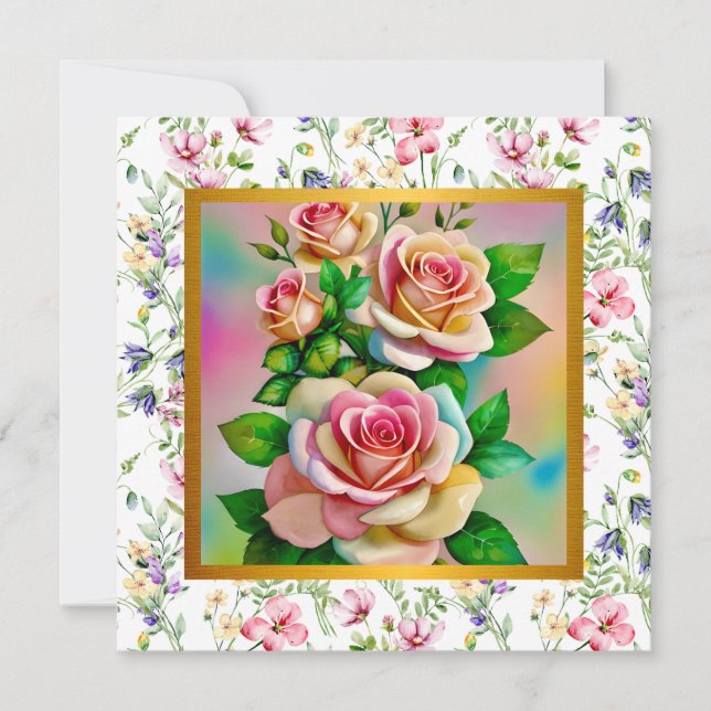 Carte élégante de rose d'aquarelle de Fête des Mèr (Devant)