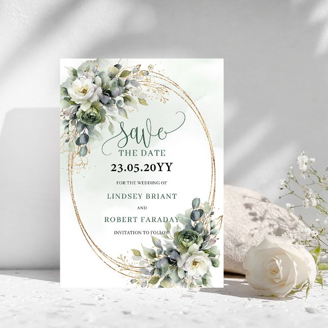 Carte Élégante de Sauvegarde de Date de Mariage à  (Elegant Watercolor Eucalyptus Save The Date Card)