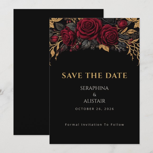 Carte Élégante de Sauvegarde de Date de Style Goth (Devant / Derrière)
