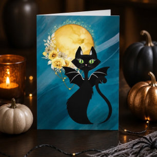 Carte élégante d'Halloween   Chat noir   Chat chau