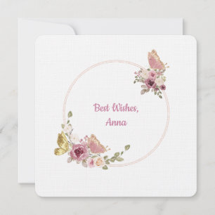 Carte élégante en forme de papillon floral or rose