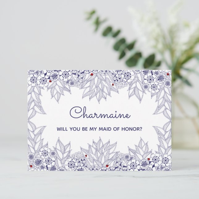 Carte Élégante femme d'Invitation d'honneur bleu blanc (Debout devant)