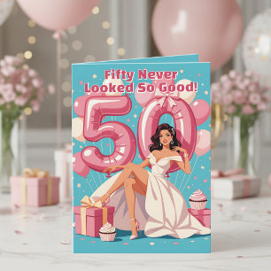 Carte Élégante femme glamour 50e anniversaire Salutation
