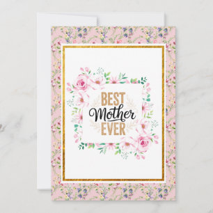 Carte Élégante Fête des Mères Florale avec Rose Rose Fér
