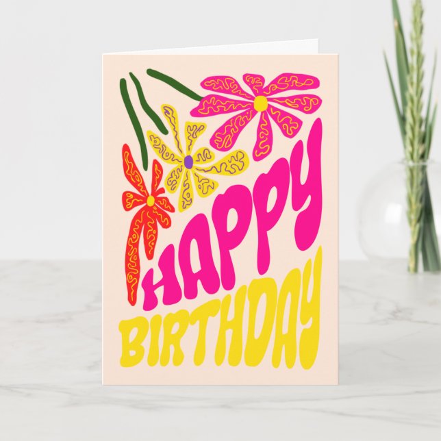 Carte Elégante Fleur d'Hippie Super rétro Anniversaire (Devant)