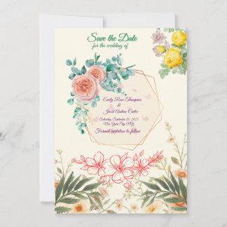 Carte Élégante Fleurs pour Sauvegarder la Date | M