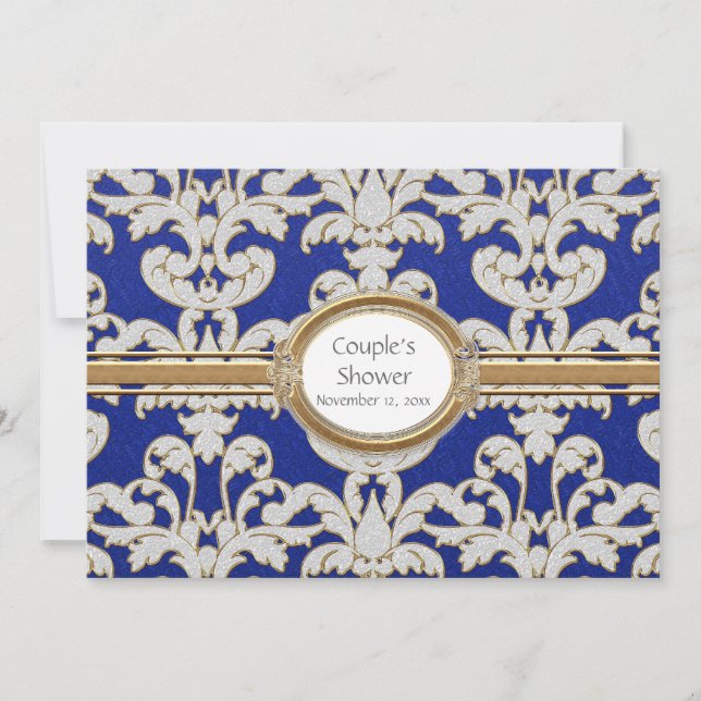Carte élégante florale feuille damas baroque doré  (Devant)