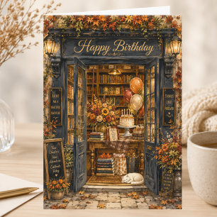 Carte Élégante Histoire de Livre d'Automne Joyeux Annive