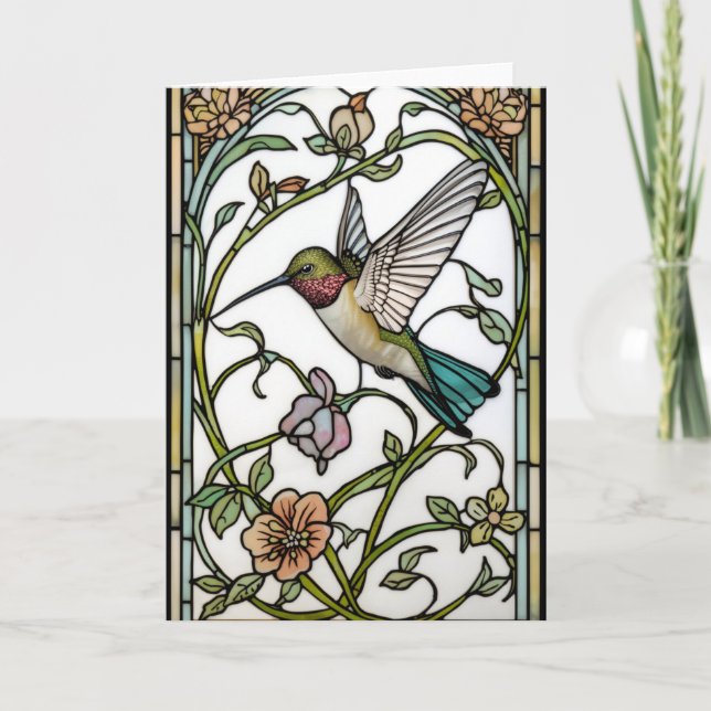 Carte Élégante illustration de colibri botanique boho ch (Devant)