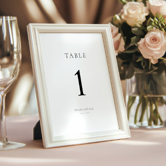 Carte élégante minimale de numéro de table en noir
