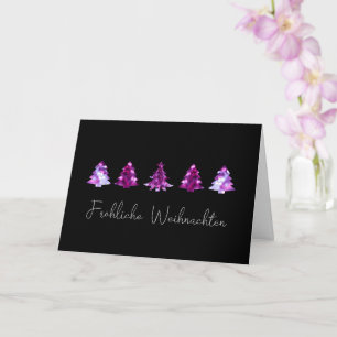 Carte élégante noire et rose Joyeux sapins de Noël