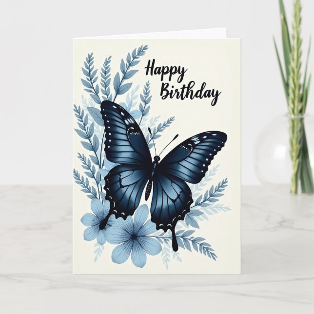 Carte élégante papillon bleu (Devant)