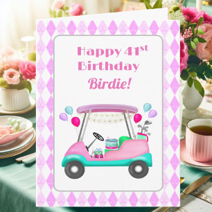 Carte Élégante partie de golf féminin Panier 41e anniver