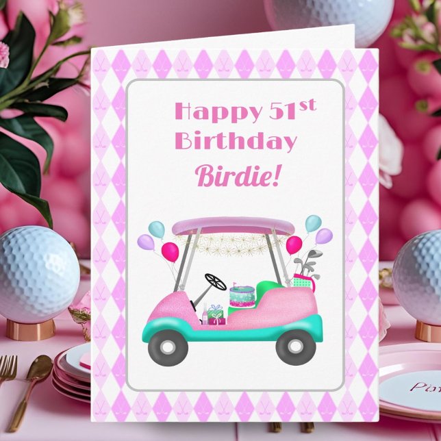 Carte Élégante partie de golf féminin Panier 51e anniver (Créateur téléchargé)